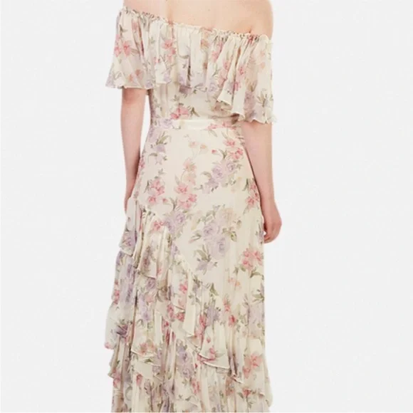 LoveShackFancy Plum maxi tiered off the shoulder silk Dress Size 4 - Picture 4 of 16